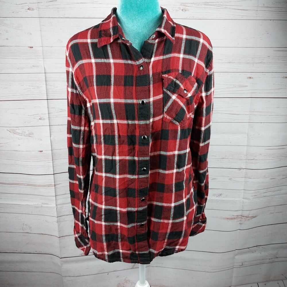 Eight Second Angel Pearl Snap Girls 2XL Shirt Black Red Plaid Western Cowgirl